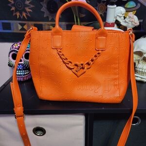Juicy Couture Orange Embossed Tote Bag with Chain Accent
